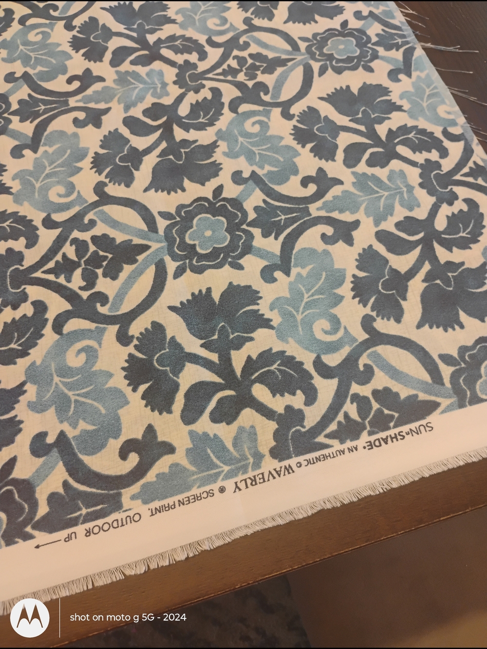 Blue Floral Outdoor Fabric Panel 1 Yard